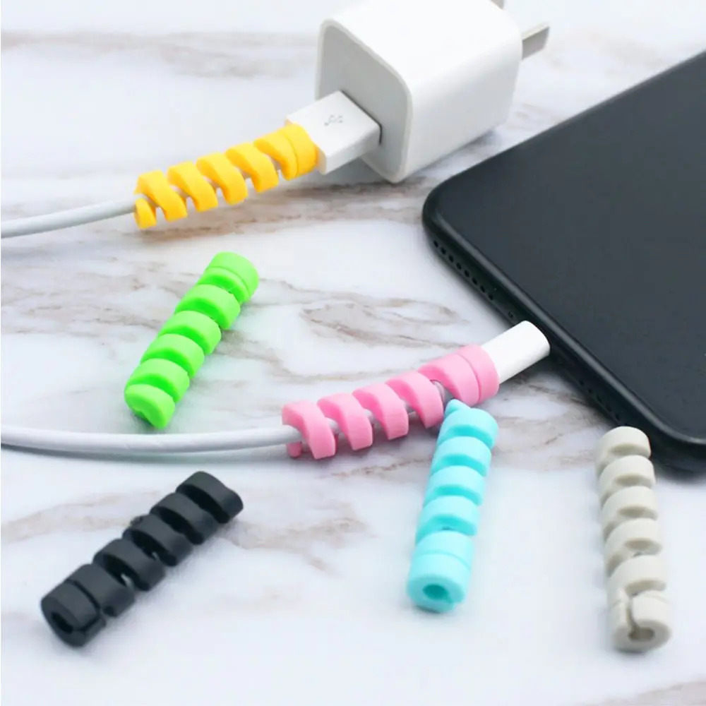10pcs Spiral Cable Protector Desk Set Earphone Cable Organizer Wire Data Line Holder Winder Wrap Cord Desk Accessories Cable Clips Cable Holder