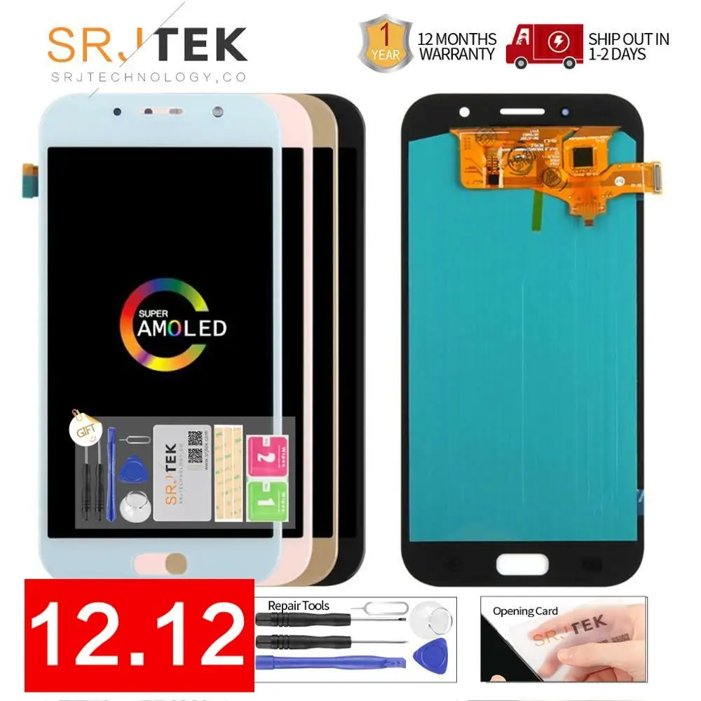 Cena 100% super amoled LCD do samsunga Galaxy A7 2017 A720 A720F SM A720F wyświetlacz LCD montaż digitizera ekranu dotykowego