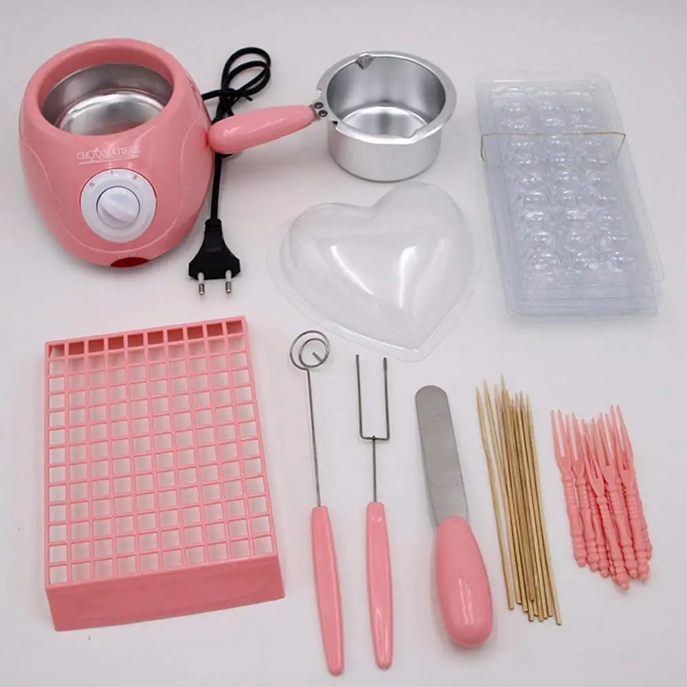 

EU Plug 20W Durable Stainless Chocolate Melting Pot Electric Fondue Melter Machine Set DIY Chocolate Tool