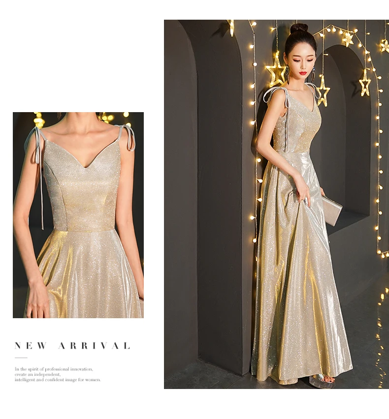 Robe De Soiree торжественное платье длинное для женщин Элегантный Спагетти ремень блестящая ткань новейший дизайн Вечеринка платья ES2780-1