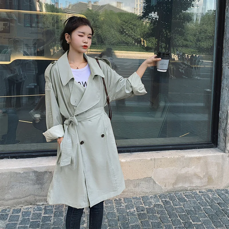 

Spring And Autumn Coat Women's 2019 New Style Trench Coat-Style Double Breasted Slim Fit Popular Versatile waitmore Trench Coat
