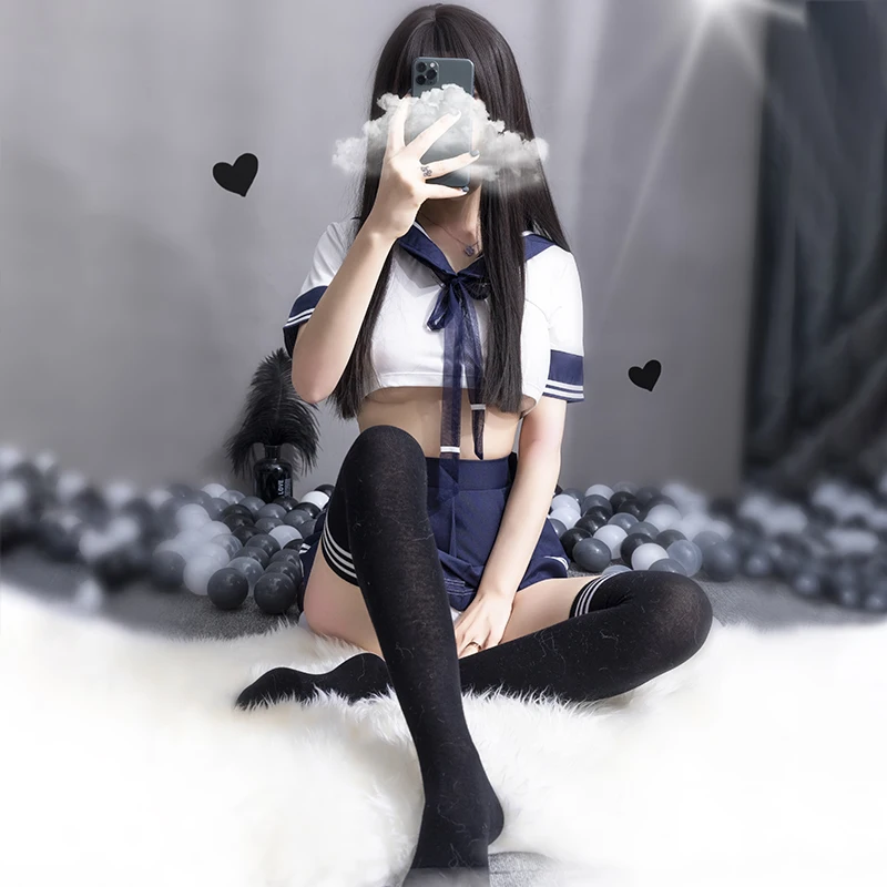 Women Sexy Lingerie set sailor Anime School Girl outfit Erotic Short top see through cosplay costumes Top and Mini Skirt