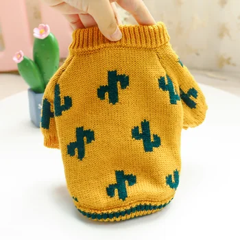 

Round Collar Dog Sweater Cat Clothes Knitted Crochet Cloth Jersey Winter Warm Pet Clothes For Small Dogs Cactus Print Kitte Coat