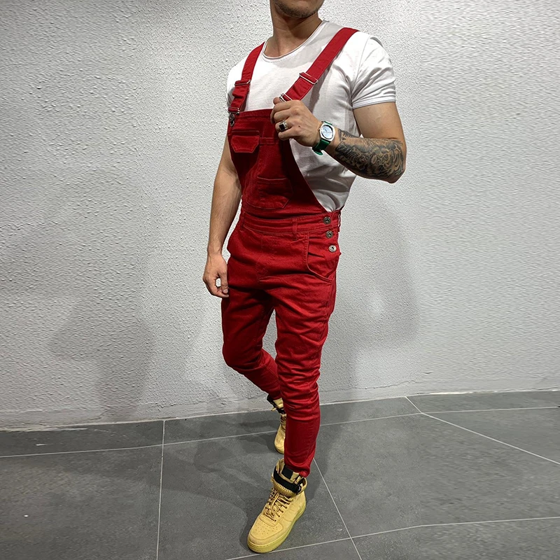 Spring Male Sleeveless Trousers Work Jumpsuit Men Pocket Overalls Pants Man Suspender Five Color Autumn Jumpsuit Casual 2019