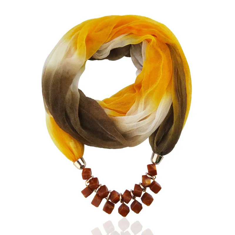 H02a271a75dbc4272a8e14b4c3d28ec182 Fashion Lady Gradient Color Silk Scarf Ring Simple Bead Pendant Necklace Ring Scarf Multi-style Lady Muslim Head Scarves Hijabs Mallzona
