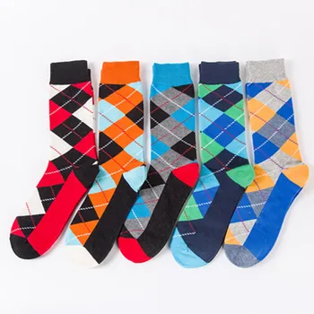 

Hip Hop Cotton Long Socks for Men Male Spring Autumn Geometric Grid Breathable Anti-slip High Quality Funny Crew Sock Christmas
