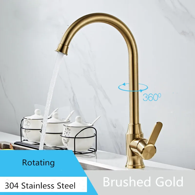 Tuqiu Kitchen Faucet Swivel Stainless Steel Sink Faucet Rotating Bathroom Faucet Sink Basin Mixer Tap Brushed Gold Sink Tap