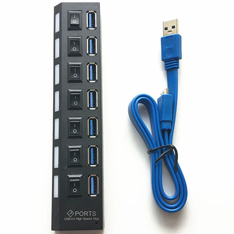 Мульти 7 портов USB 3,0 концентратор адаптер высокоскоростной с переключателем вкл/выкл Портативный USB разветвитель для ПК компьютер ноутбук