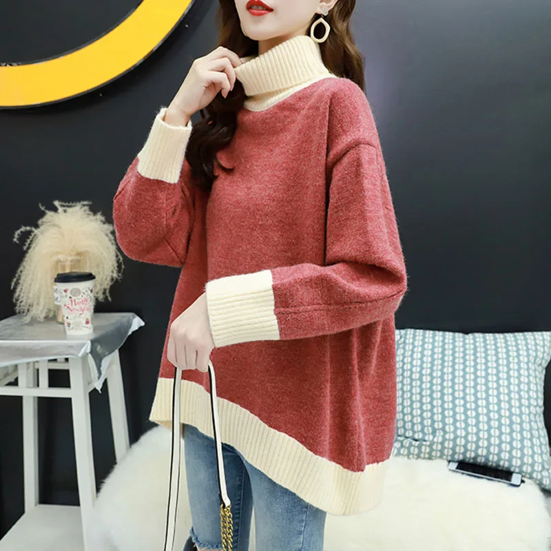 

Casual Oversized Turtleneck Sweater Women Loose Long Sleeve Pullovers Winter Thick Warm Knit Tops High Neck Soft Jumper Knitwear