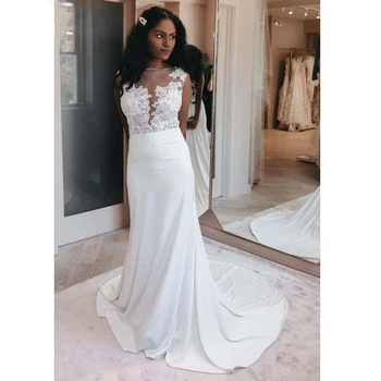 

Beach Mermaid Wedding Dresses 2020 Sexy Backless Illusion Bodice Appliques Garden Bridal Gowns for Bride Customized