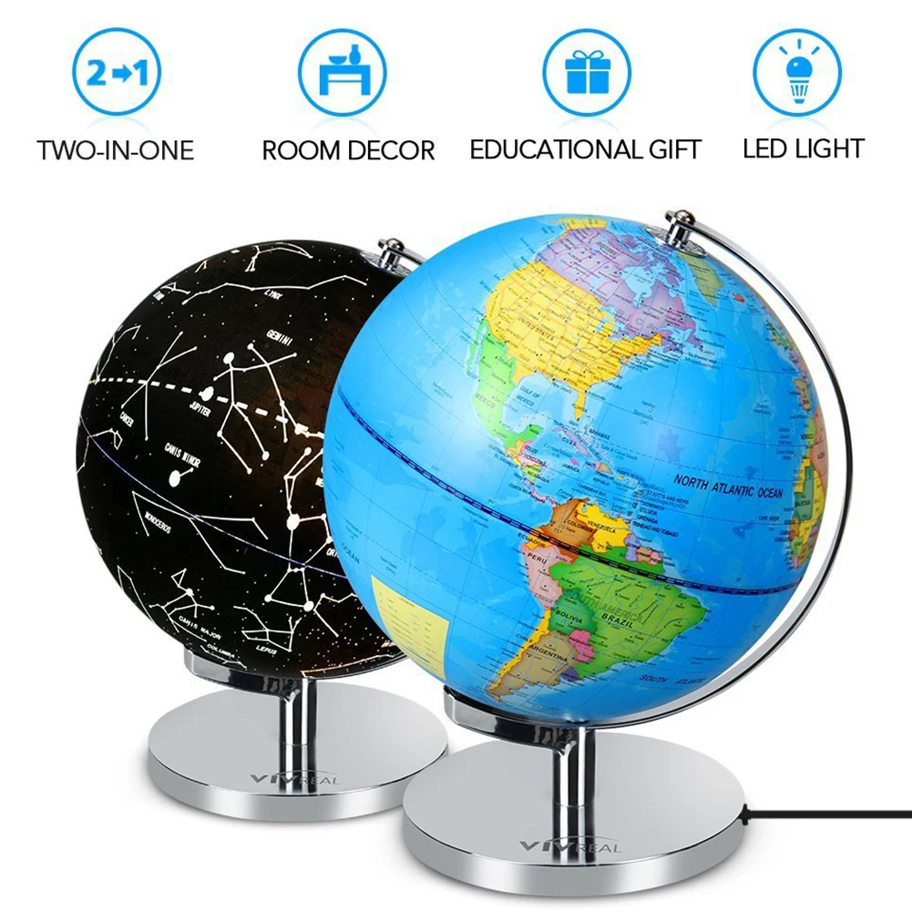 

Miniatures USB Powered Office Children Gift Earth Globe School Supplies Desktop Decoration Teaching Aids World Map LED Light