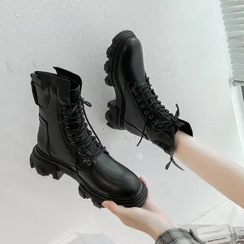 

boots women British style autumn 2020 new versatile lace up motorcycle boots thick heel short tube motorcycle boots trend