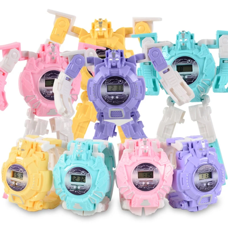 Развивающие игрушки для детей мальчик девочка мультфильм робот трансформация наручные часы электронные деформационные часы электронные часы подарки