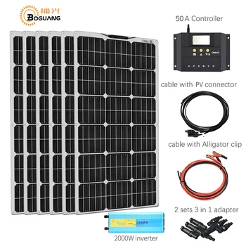 

Boguang 100w Monocrystalline solar panel 600w solar kits system charge with 110V or 220V 2000w inverter for 12v or 24v battery