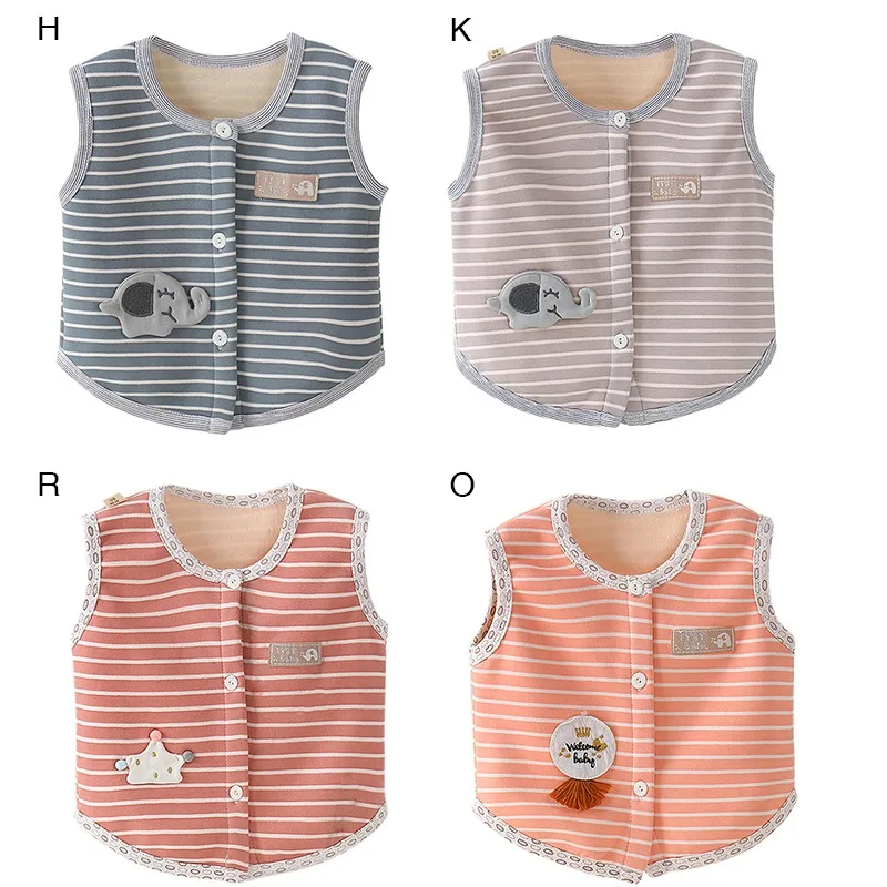 

Infant Vest Children Baby Autumn Winter Fashion Casual Cartoon Elephant Pattern Stripes Cotton Warm Vest Soft Waistcoat Hot