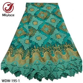 

High Quality Milk Silk Lace Fabric Latest African Tulle Lace Fabric with Stones for Nigerian Wedding Dress WDW-195