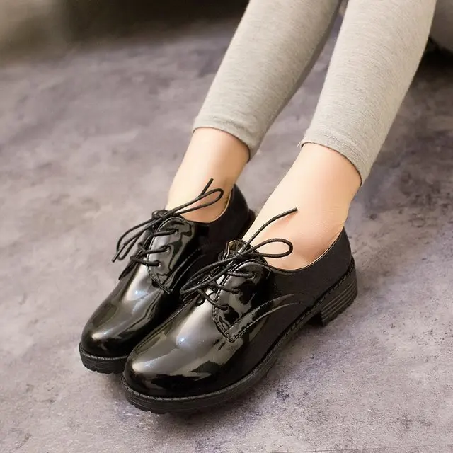 

Round-Toe Leather Shoes JK Uniform Shoes Lace-up Japanese-style Single Shoes STUDENT'S Shoes Patent Leather College Style Patent