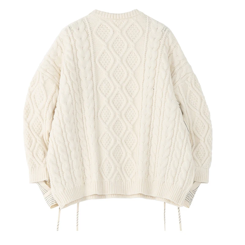 [EAM] Striped Big Size Knitting Sweater Loose Fit
