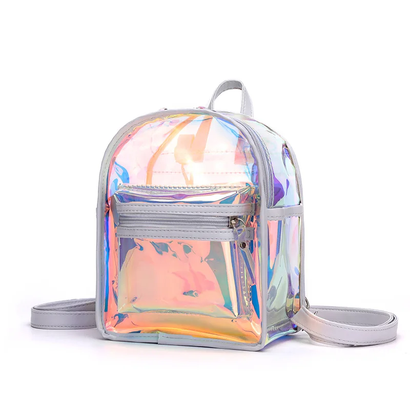 Летняя Прозрачная голограмма Радужный ПВХ Радужный голографический рюкзак женская повседневная сумка - Цвет: grey