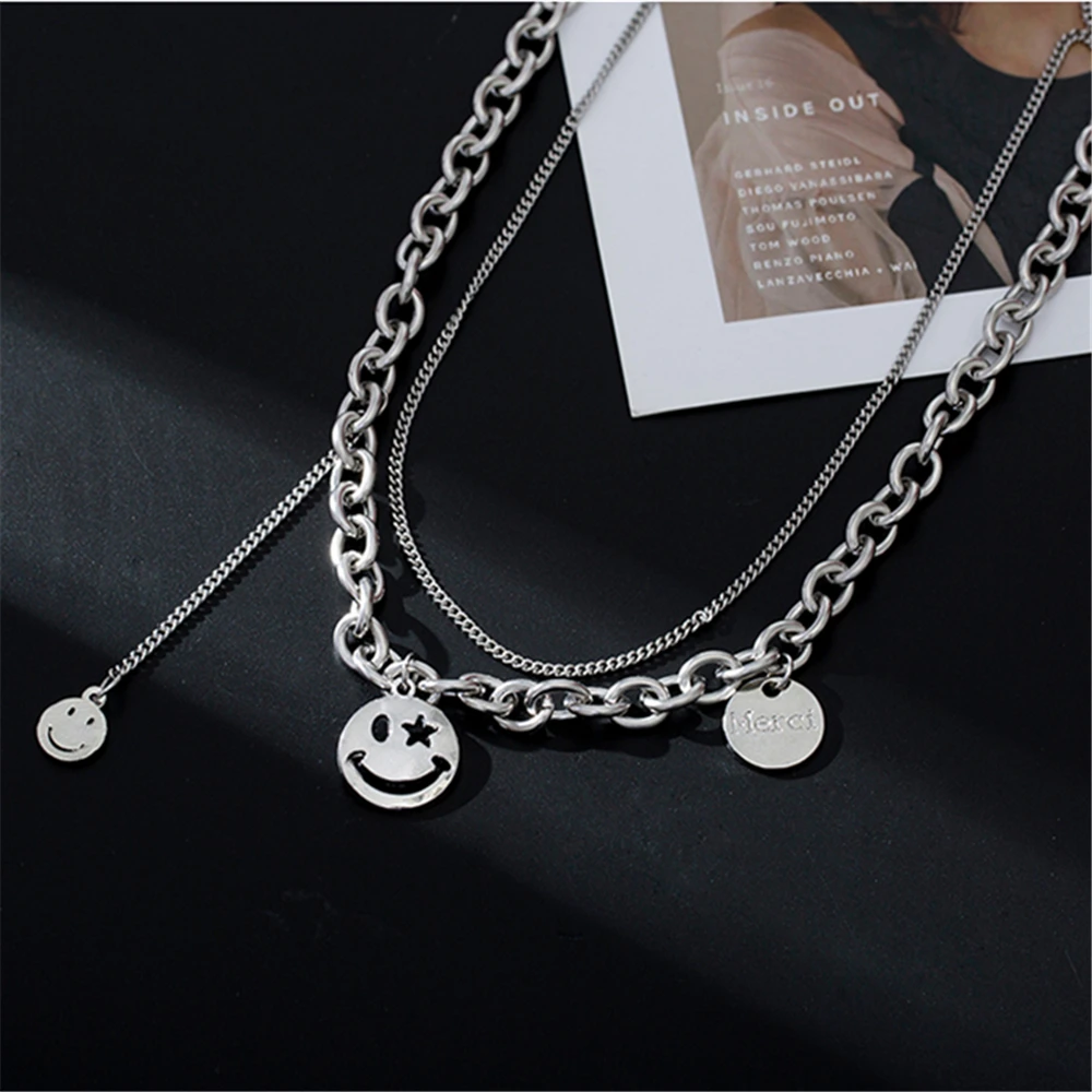 

2020 new smiley double titanium steel clavicle chain, street hip hop disco disco necklace for men and women necklace SHANGZHIHUA