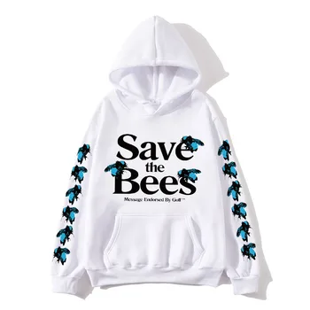 

Europe and America Hot Sale Save Bees Men's and Women's Hooded Pullover Street Trend Plus Velvet Hooded Long Sleeve Shirt