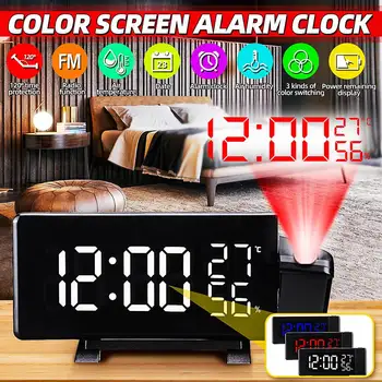 

Digital Radio Alarm Clock Projection Snooze Time Temperature LED Display USB Charge Cable 110 Degree Table Wall FM Radio Clock