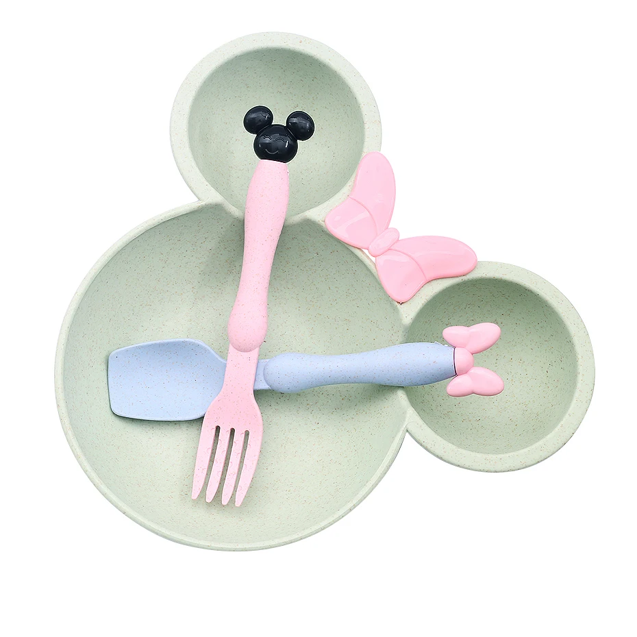 3 шт./компл. детский набор посуды милый мультяшный Микки Стиль детская тарелка для фруктов обеденная чаша ложка и вилка детская обучающая посуда