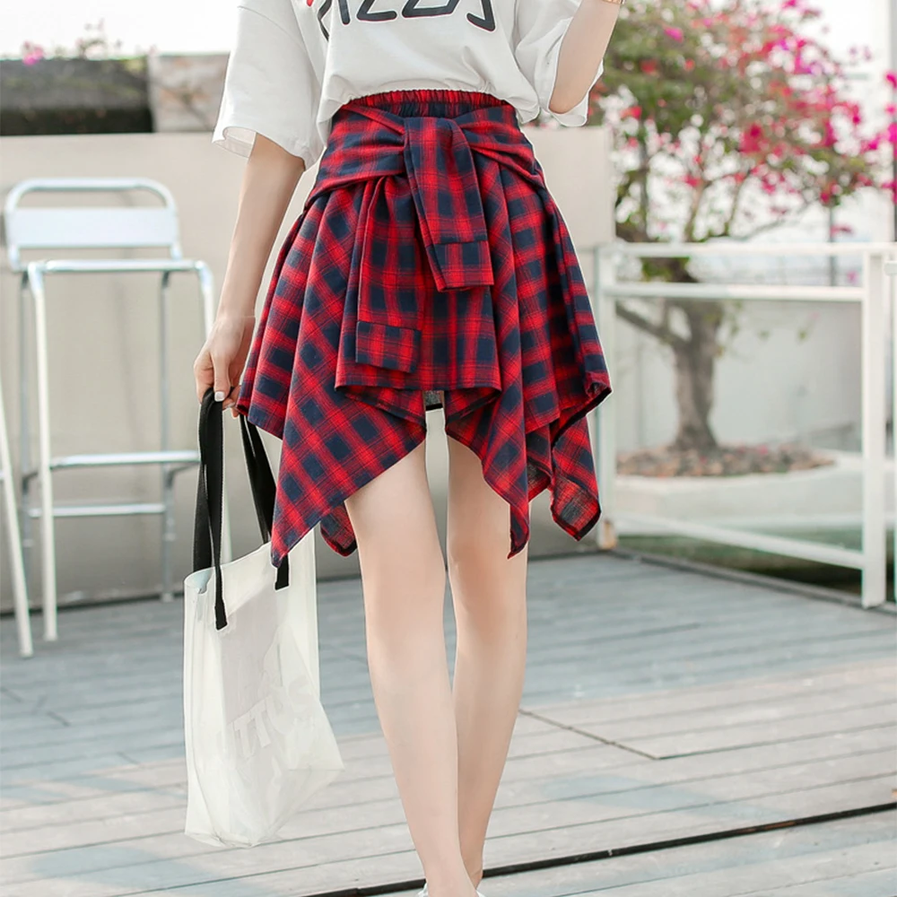 Модная плиссированная юбка на бретелях школьное платье стандартная юбка для работы Очаровательная клетчатая Женская юбка Короткие вечерние с высокой талией - Цвет: Red