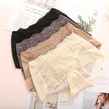 

Hot sale Ladies Underwear Woman Panties Mid waist Transparent Cotton Breathable Sexy Lingerie Quick-dryingLace Briefs 88460