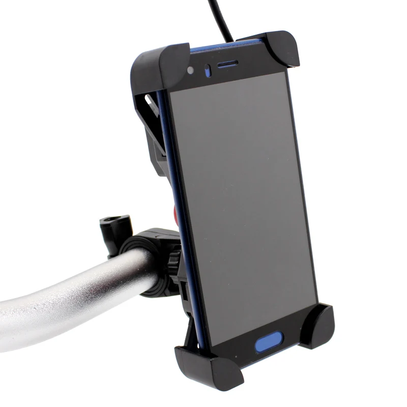 Phone Holder for iPhone Samsung Motorcycle Mobile Cellphone Holder Bike Handlebar Clip Stand GPS Mount Bracket 12V Double USB