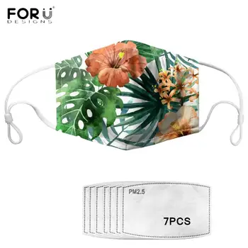 

FORUDESIGNS Tropical Leaves/Floral Pattern Women Face Masks with 7Pcs Filters Windproof Reusable Masks Breathable Soft Lady Mask