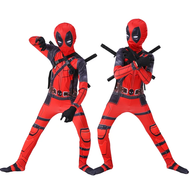 Anime Kids Adult Superhero Deadpool Cosplay Costumes Bodysuit Attached Mask  Suits Halloween Party for Boy Girls