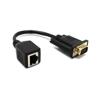 

15cm VGA to RJ45 Adapter VGA Extender to Lan Cat5 Cat5e RJ45 Converter Ethernet Adapter Cable Black Male Female Extender Adapter