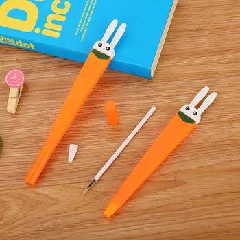 

100 Pcs Creative Flat-headed Rabbit Carrot Pen Cute Cartoon Learning Stationery Office Supplie Water-based Signature Pen