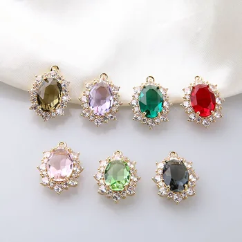 

Court Style Vintage Luxury Crystal Zircon Oval Pendant DIY Handmade Collar Ear Stud Pendant Material Accessories 2pcs