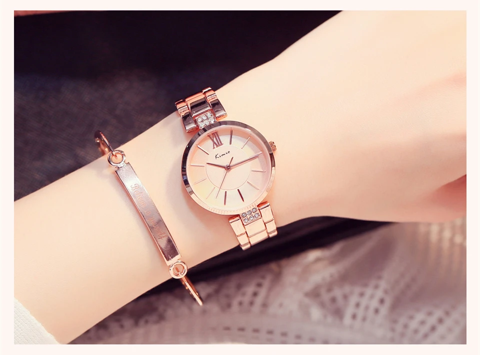 KIMIO простые тонкие розовые золотые кварцевые часы женские часы платье наручные часы для женщин женские часы