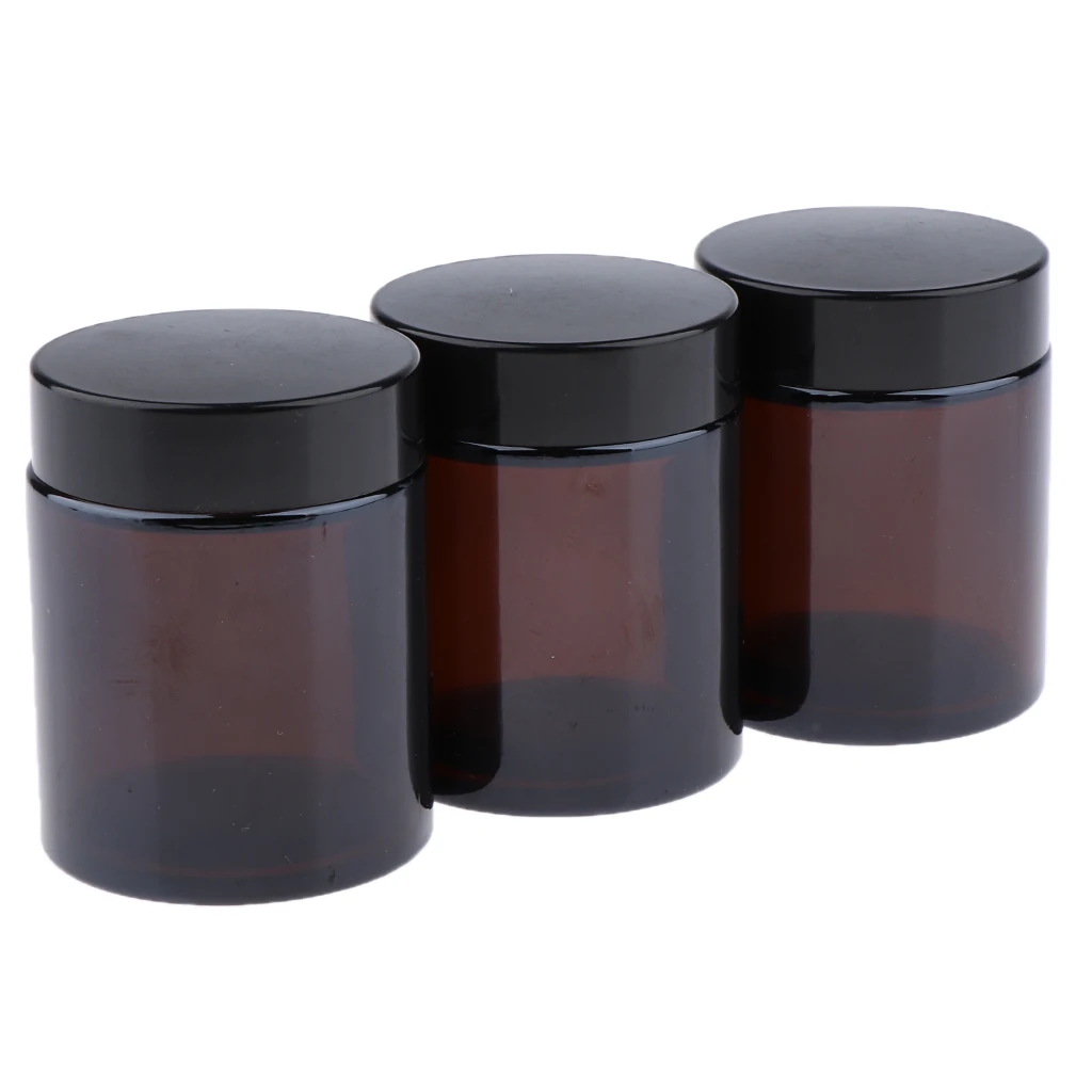 6Pcs 100ml Brown Refillable Glass Cosmetic Containers Jars Pot For Cream Tea