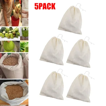 

5*Reusable Drawstring Fine Mesh Cotton Nut Milk /Cheese Cloth Bag Coffee Filter Paper For Herb Loose Tea Bolsas De Te