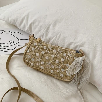 

Woman's Bag Fashion Shoulder Bags Knitting Lace Embroidery Crossbody Bags For Women Straw Handbags Tote Bags Beauty Ladies Bolsa