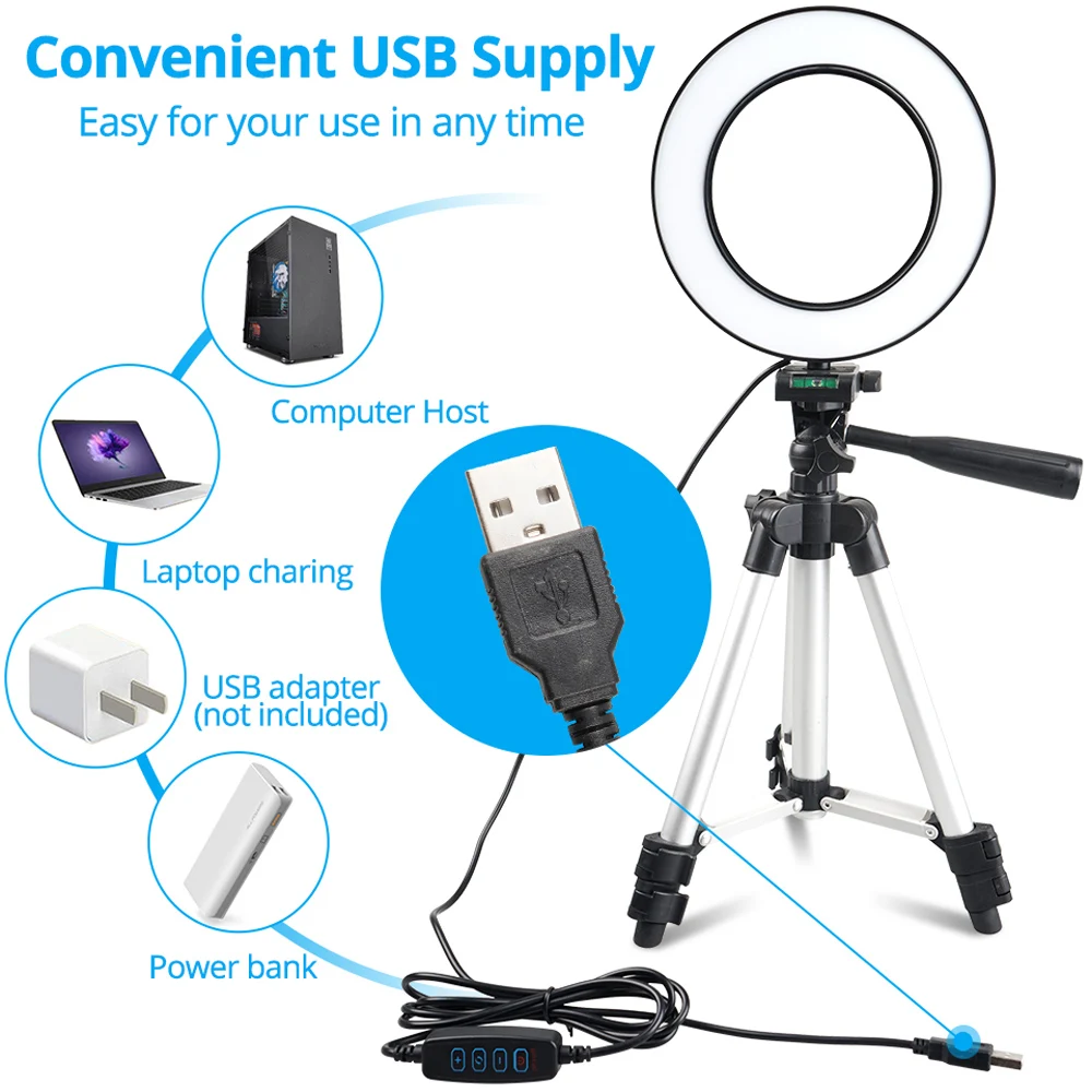 Spash 6 Inch LED Selfie Ring Light with Stretchable Tripod and Phone Holder Circular Lamp Light Ring for Makeup Photography 13