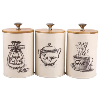 

3 Pack Retro Tea Coffee Sugar Kitchen Storage Canisters Salt Containers Tins