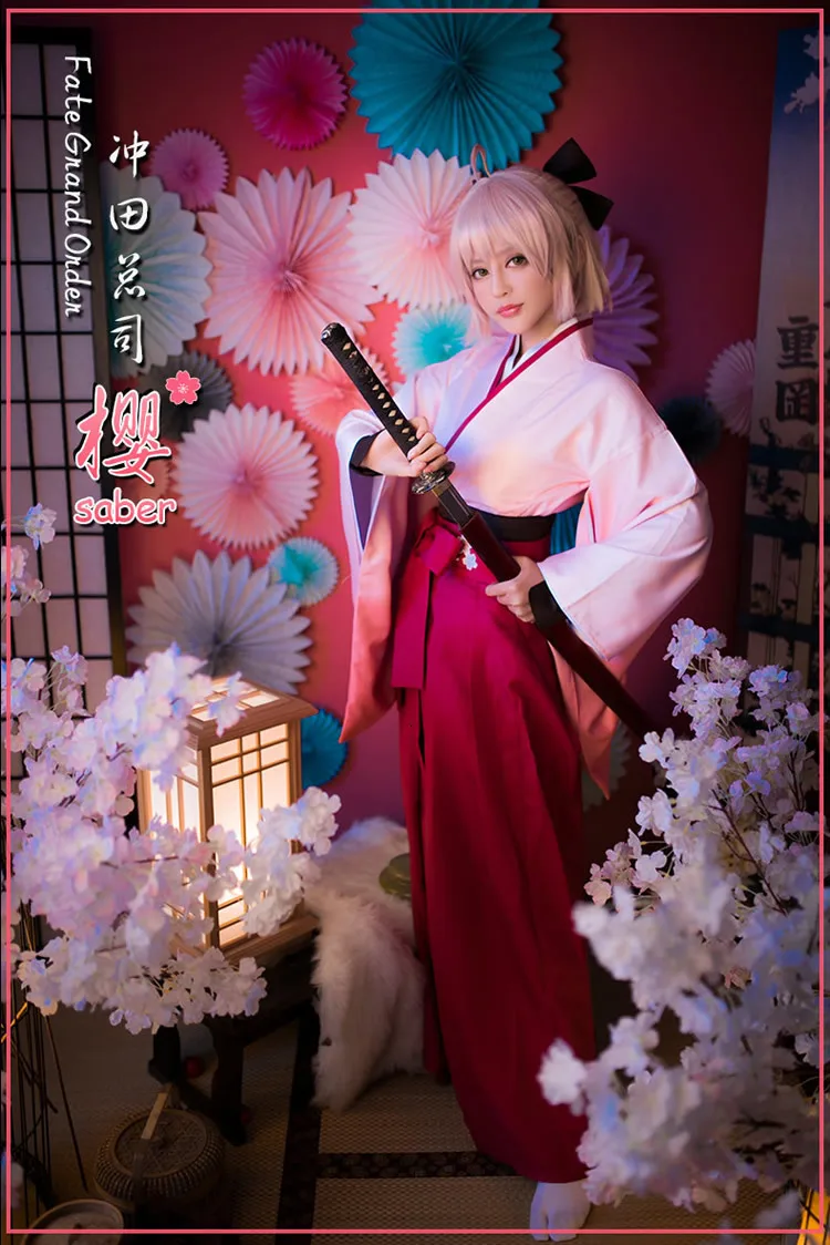 FGO animation do grand order Sakura sabre Okita souji Kendo униформа косплей