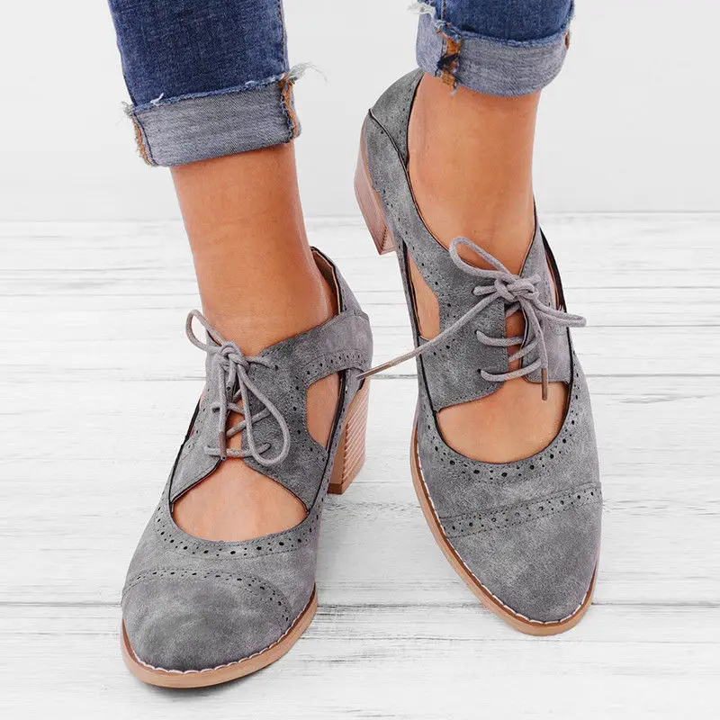 

Summer Vintage Shoes Women Lace Up Sandal Chunky High Heels Cutouts Female Casual Footwear Plus Size 35-43