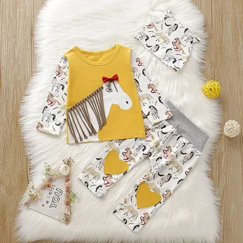 

Baby Girl Boy Long Sleeves Patchwork Animal Print Autumn T-shirt Tops Trousers With Hat Outfits Clothes Sets