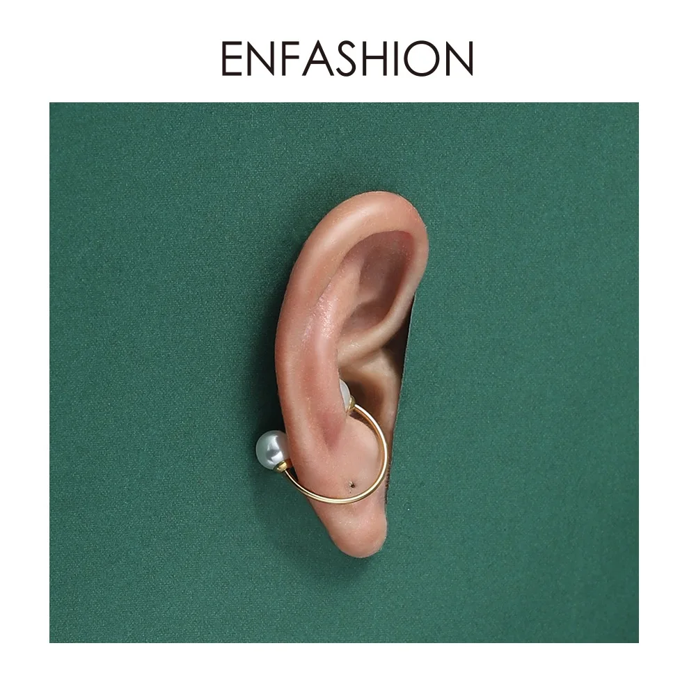 ENFASHION, жемчужные серьги-манжеты на клипсах для женщин, золотой цвет, минималистичные серьги, простые серьги без пирсинга, ювелирные изделия E1132