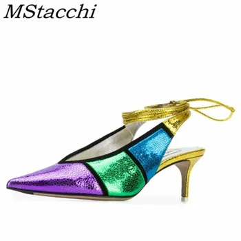 

MStacchi New Women Shoes In 2020 Colour Mixture High Heels Sandals Pointed Toe Cross-tied Women Shoes Rome High Heels Pumps New
