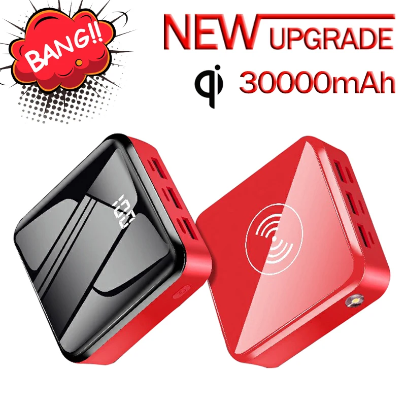 QI Wireless Charger 30000mAh Power Bank Mini 3 USB Power Bank Digital