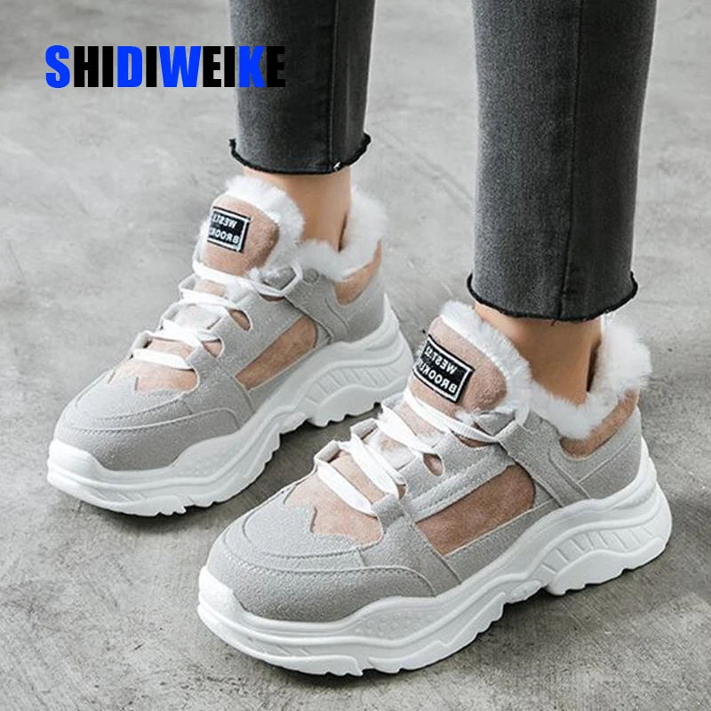 2020 classic suede women winter sneakers warm fur plush Insole ankle boots women shoes hot lace