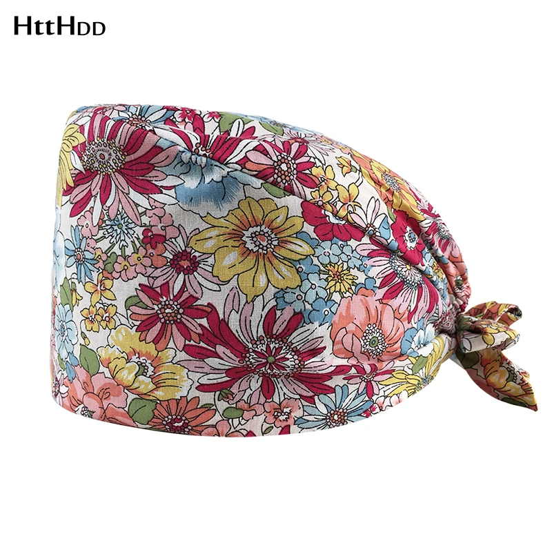 

Flowers printing Frosted cap 100%Cotton Pet hat Skull Ground Cap Beauty Dentist hat scrubs caps/hat Work hat Dust hat-H220