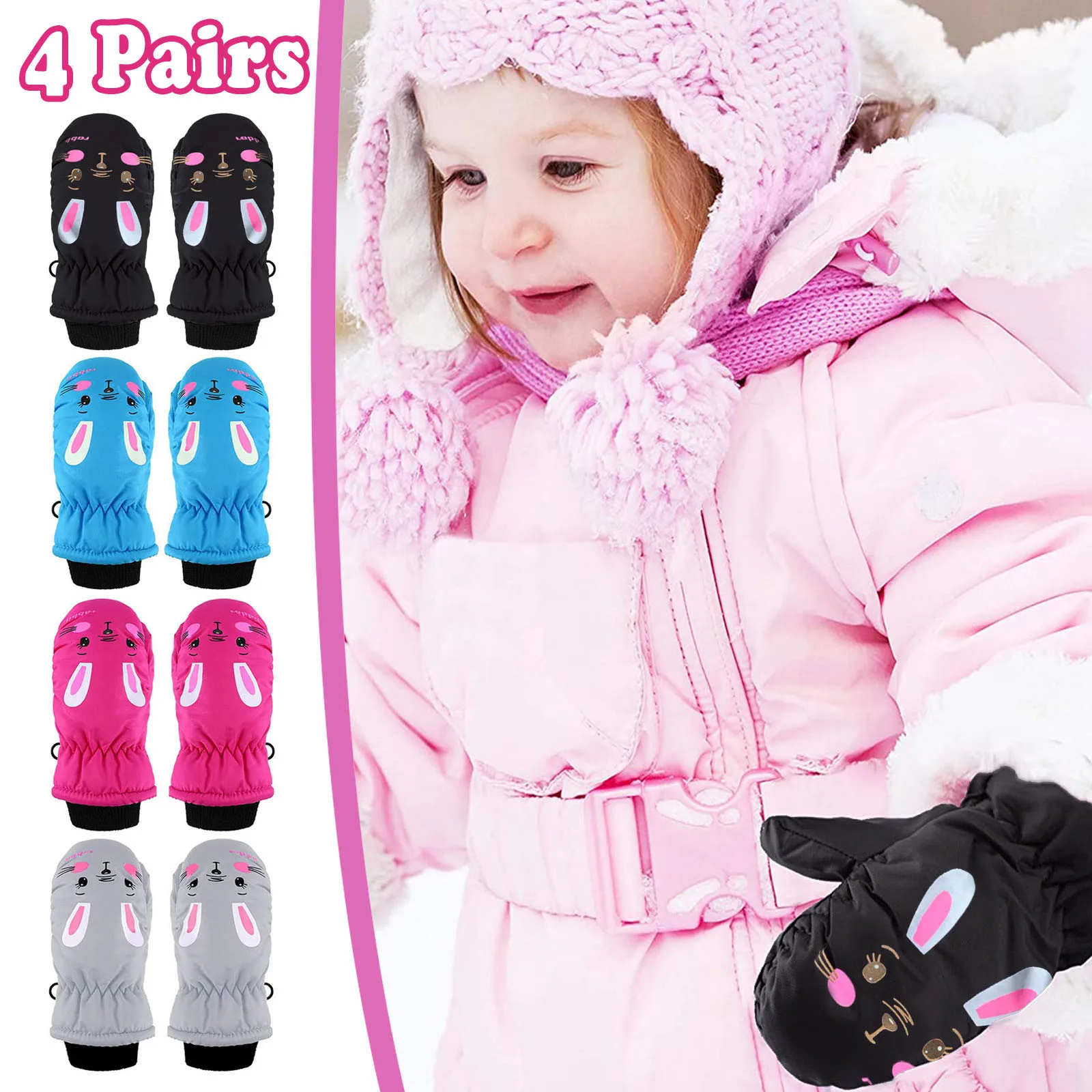 5 8t 4 Pairs Toddler Kids Baby Girls Boys Ski Gloves Waterproof Warm
